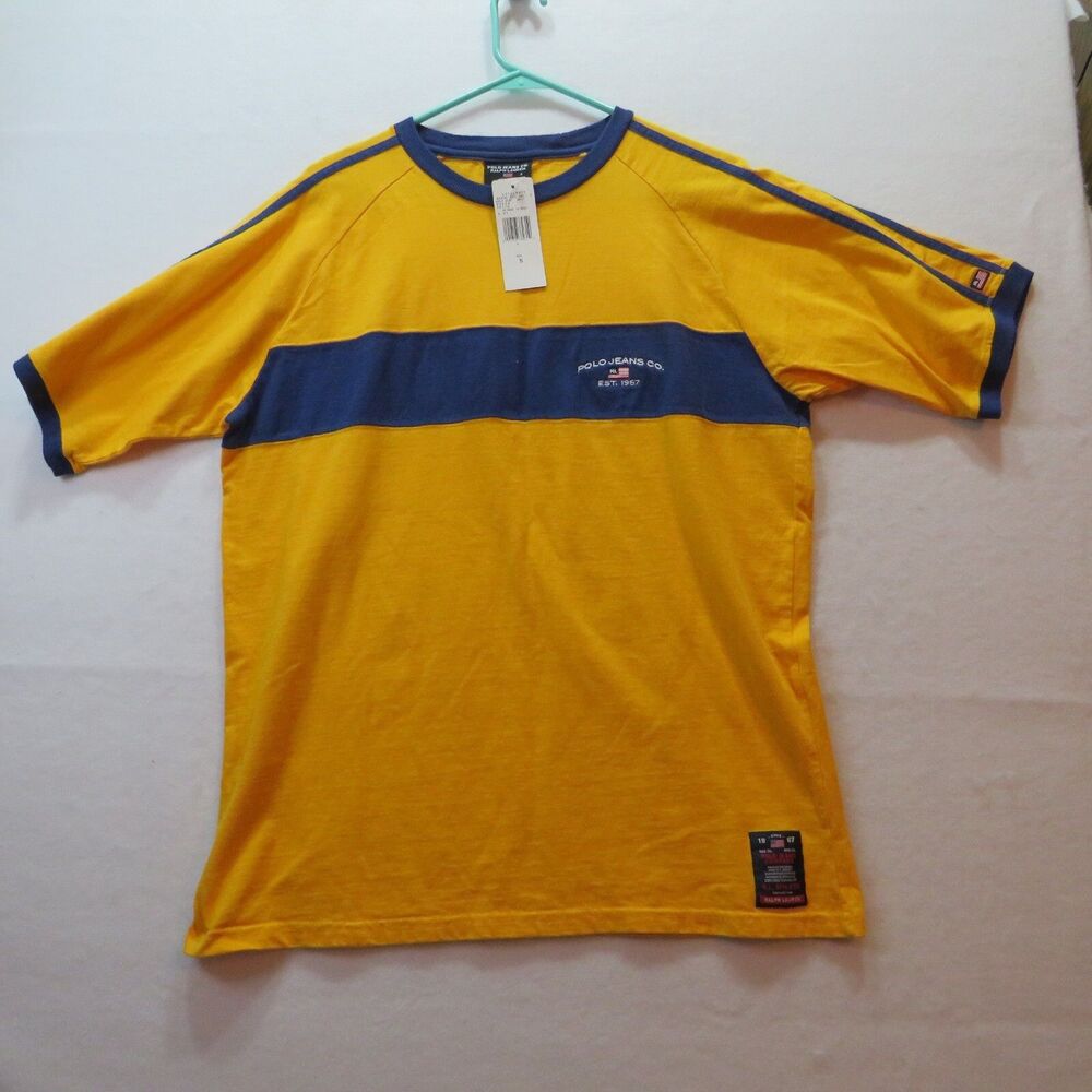 Ralph Lauren Athletic Polo Jeans Company Shirt Size Small Yellow Blue